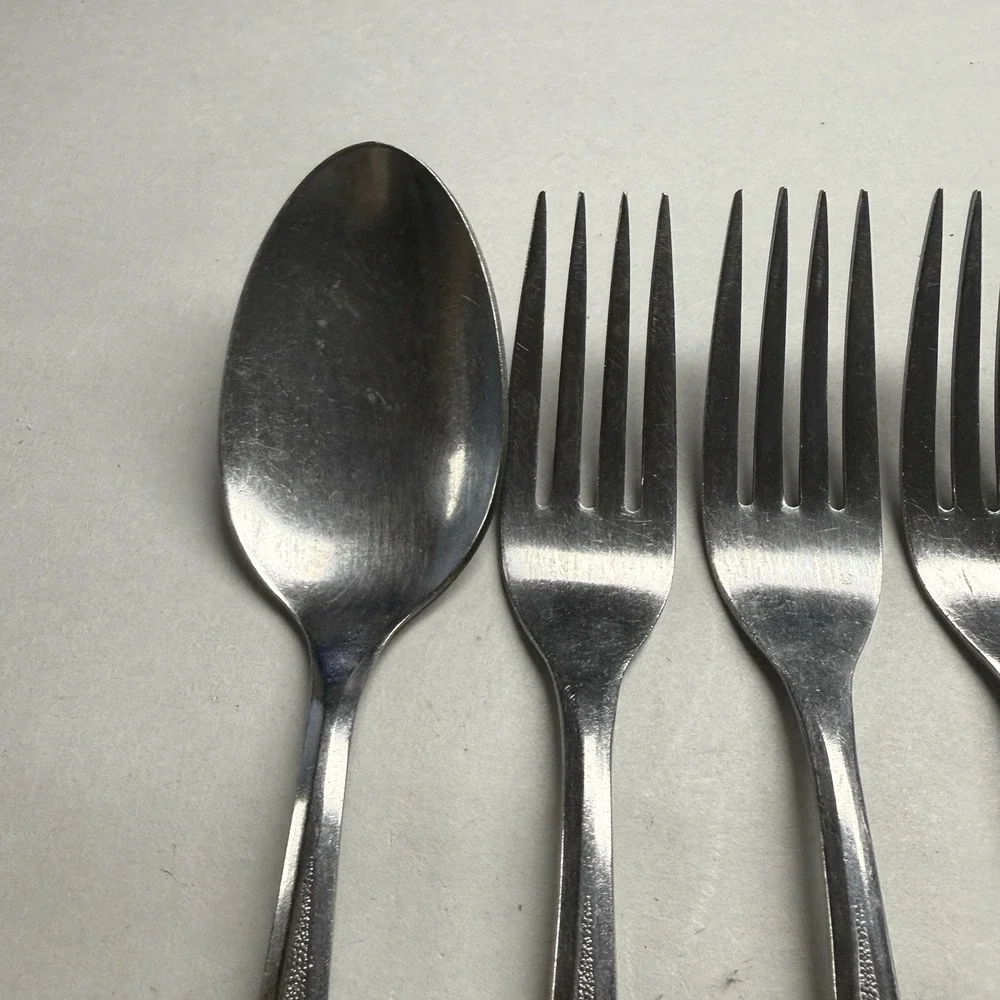 5 Simeon L George H Rogers Stainless Flatware Dinner Forks Spoons Spring Ballad
